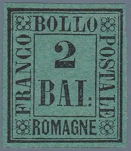 1859 Romagna, Proof of 2 Baj (P8) AUSGESTELLT OHNE GUMMI Raybaudi Zertifikat