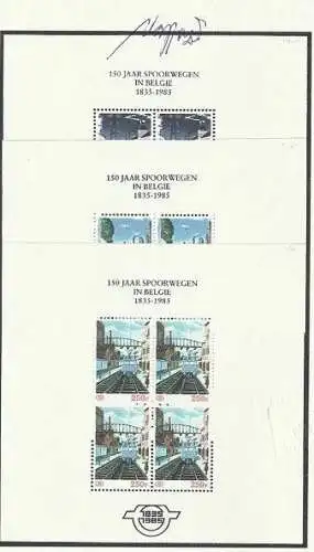 1985 Belgien - Katalog COB TRBL1N/3F - 150 Jahre Eisenbahn - 3 Zettel - MNH** - Caffaz Zertifikate