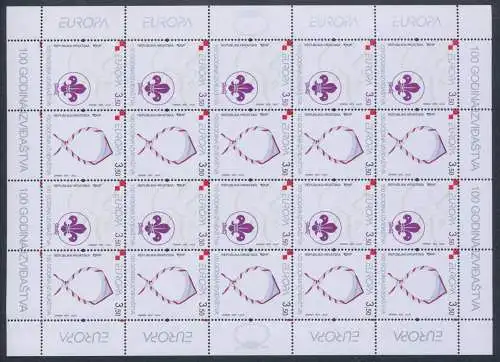 2007 EUROPA CEPT, Kroatien, 1 Kleinbogen mit 10 Paaren, 100 Jahre Pfadfinderschaft, postfrisch**