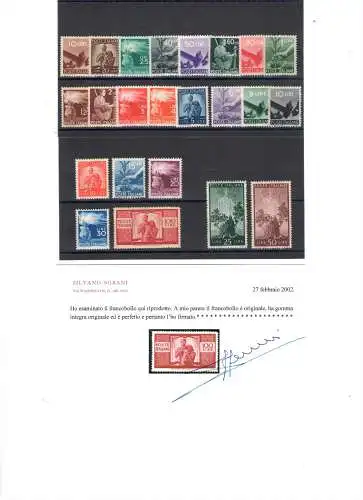 1945 Italien - Republik, Demokratische Serie, 23 Val, Nr. 543/565, gute/sehr gute Zentrierung, Sorani Zertifikat MNH **