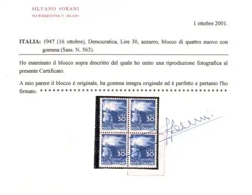 1945 Italien - Republik, Demokratische Serie, 23 Val, Nr. 543/565, gute/sehr gute Zentrierung, Sorani Zertifikat MNH **