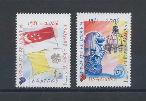 2006 Singapur, 25. Jubiläum zwischen dem Heiligen Stuhl und Singapur, Gemeinsame Ausgabe mit Nr. 1434/35, 2 Werte, postfrisch**