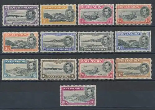 1938-53 ASCENSION, SG 38/47, 13 Werte - Georg VI und Ansichten - MNH** - MLH*