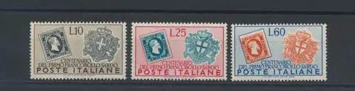 1951 Italien - Republik, Hundertjahrfeier der ersten sardischen Briefmarken, 3 Werte, Nr. 672/74, postfrisch**