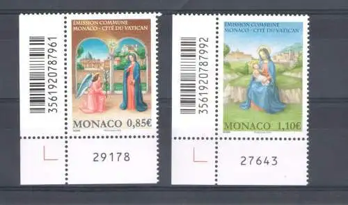 2017 München, Weihnachten Nr. 3131/32, 2 Val, Gemeinschaftsausgabe mit Vatikan, Bogenwinkel mit Barcode, postfrisch **