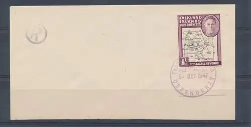 1946 Falkland Island Dependencies - S.G. G8c - 1 Scellino black and purple - Variety South Poke - su busta 6-10-1947