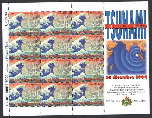 2005 San Marino, Tsunami - Flutwelle - zugunsten der Opfer, Nr. 2304 - Kleinbogen mit 12 Werten, postfrisch **