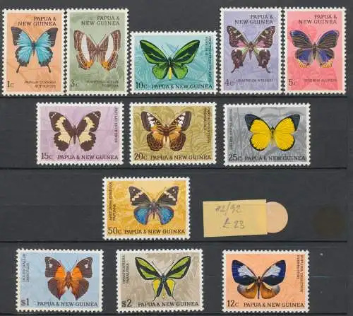 1966 PAPUA NEUGUINEA - Elisabetta, Schmetterlinge, Yvert e Tellier Nr. 83/93 - 12 Werte postfrisch**