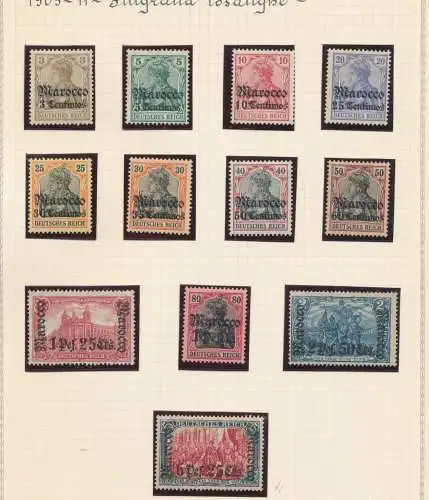 1905-11 Marokko - Deutsche Kolonien - Yvert Nr. 33/44 - Wasserzeichen Rauten - MH* - Signatur G. Oliva