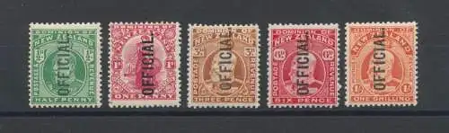 1910-16 NEW ZEALAND - Stanley Gibbons Nr. O73/O77 - Officia Stamps overprint Official - Serie von 5 Werten - MH*