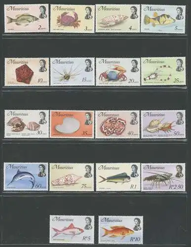 1969-73 MAURITIUS, Stanley Gibbons Nr. 382-99 - Fische - Krebstiere - Serie mit 18 Werten - postfrisch**