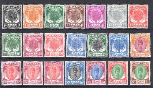 1950 Kedah - Stanley Gibbons n. 76/90 - Serie mit 21 Werten - MH*