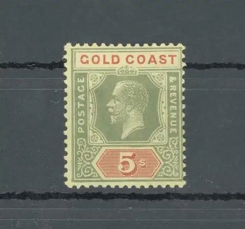 1913-21 Gold Coast, Stanley Gibbons Nr. 82, 5 Scellini grün und rot, gelbes Papier, postfrisch**