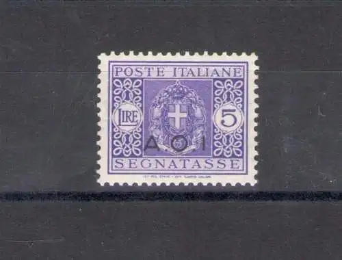 1939-40 A.O.I. - Colonie Italiane - Segnatasse n. 11a - A.O.I ohne Punkt nach I - Sorte - MNH** - Signatur auf der Rückseite Raybaudi