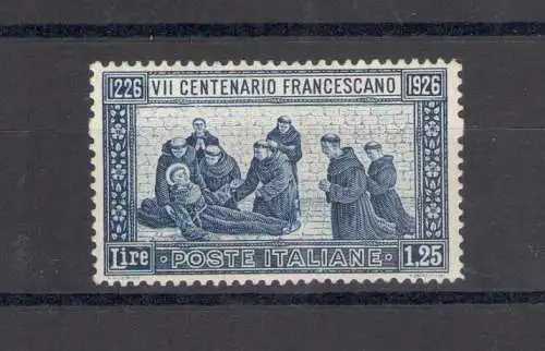 1926 Italien - Königreich, 7 Hundertjahrfeier des heiligen Franziskus, Nr. 196 - Zertifikat Philatelie von Simoni - postfrisch **