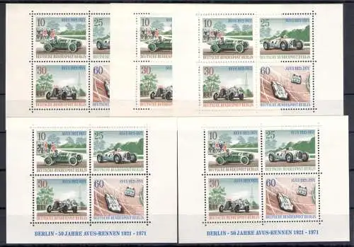 1971 Deutschland - Berlin - 50 Jahre Autorennen Avus - Yvert Nr. 370/73 - MNH** - 5 Bogen