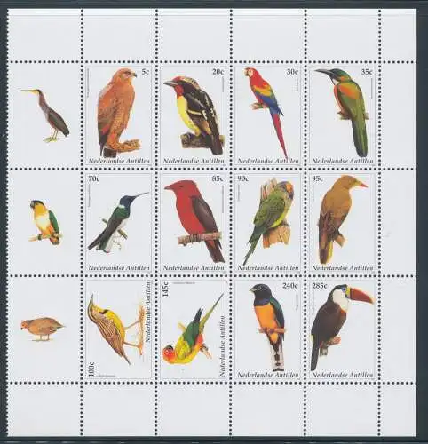 2002 Niederländische Antillen - Vogelfauna - Yvert Katalog Nr. 1319/30 - Block mit 12 Werten - postfrisch**