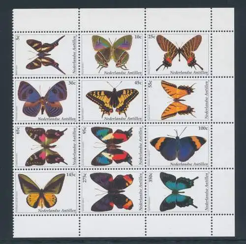 2003 Niederländische Antillen - Fauna Schmetterlinge - Yvert Katalog Nr. 1337/48 - Block mit 12 Werten - postfrisch**