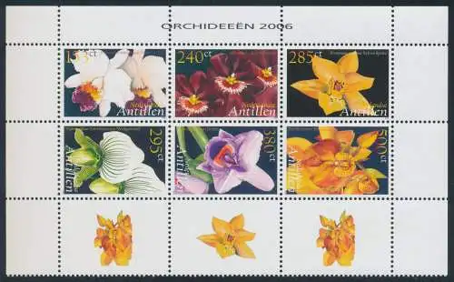 2006 Niederländische Antillen - Orchideenblumen - Yvert Katalog Nr. 1592-97 - Block mit 6 Werten - postfrisch **