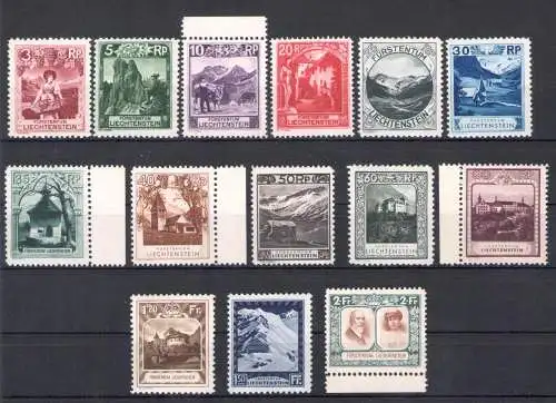 1930 Liechtenstein, Nr. 94-107, Verschiedene Ansichten - Schlösser und Ansichten und Fürsten, 14 Werte, Mischverzahnung - NMH**