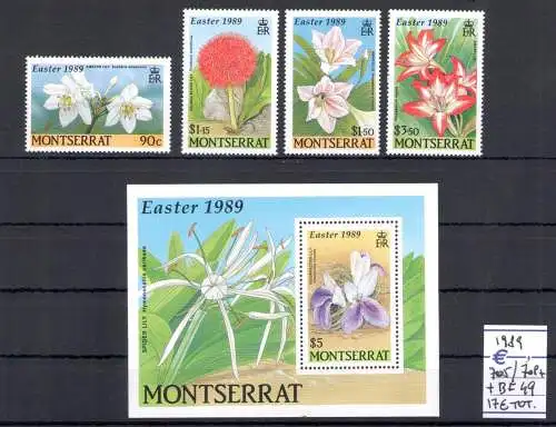 1989 Montserrat, Yvert n. 705/09+BF 49 - Blumen - postfrisch**