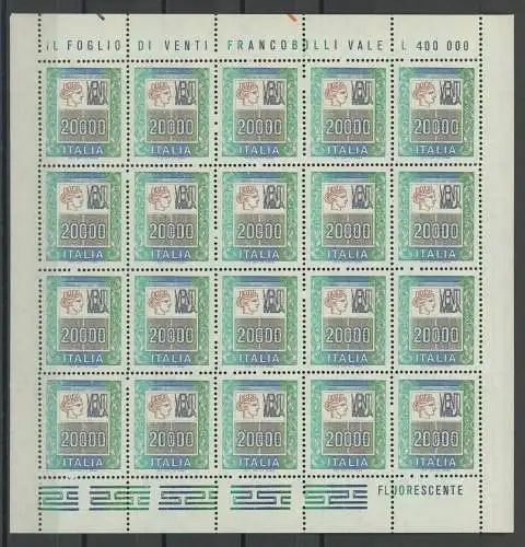 1987 Italien - Republik, Nr. 1804, 20.000 Lire, im Kleinbogen von 20, postfrisch **