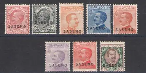 1923 SASENO, Briefmarken Italiens Aufdruck, Nr. 1/8, 8 Werte, postfrisch**