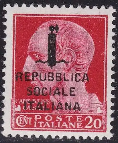 1944 RSI, Nr. 495/A 20c. carminio MNH/** Signiert A.Diena - Oliva - Chiavarello