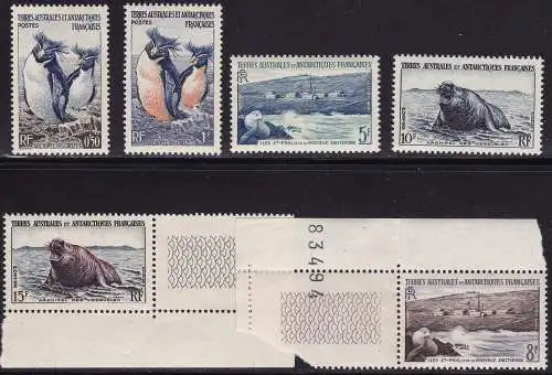 1956 TAAF - Maury n. 2/6 - Fauna dell'Antartic - Set of 6 MNH **