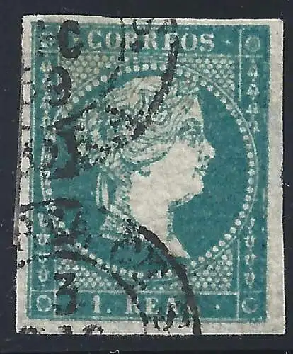 1856 SPANIEN - Nr. 40 1 real hellblau grün GEBRAUCHT