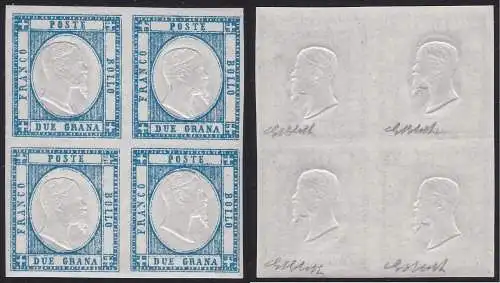 1861 NEAPOLITANISCHE PROVINZ, Nr. 20b 2 blaue Körnung MNH/** QUARTINA