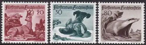 1950 Liechtenstein, n. 247/249 Serie mit 3 Werten MNH/**