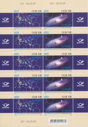 2009 EUROPA CEPT Estland, Kleinbogen mit 10 Werten, Astronomie, postfrisch **