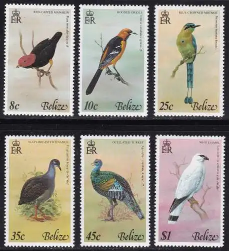 1977 BELIZE, Yvert n. 383/388 - Vögel - 6 Werte postfrisch/**