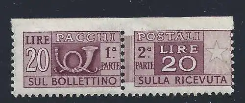 1946 Italien - Republik, Postpakete Nr. 74 UNGEZÄHNT OBEN POSTFRISCH **