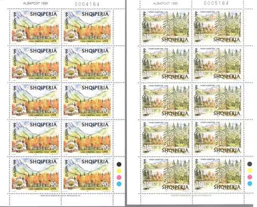 1999 EUROPA CEPT Albanien - 2 Kleinblätter 10 Werte - Naturparks - postfrisch **