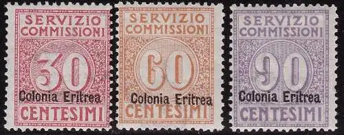 1916 ERITREA, Dienststelle Kommissionen, Nr. 1/3, 3 Werte, postfrisch**