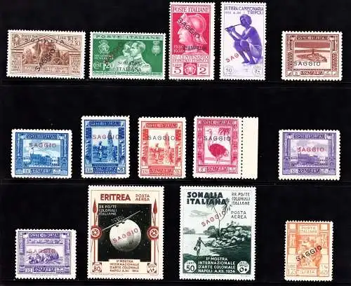 1930-35 SOMALIA UND ANDERE KOLONIEN, 14 Werte Überdruck ESSAY MNH / **