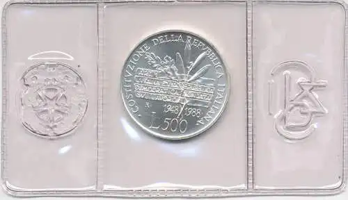 1988 Italien Republik 500 Lire Silber Verfassung der Republik