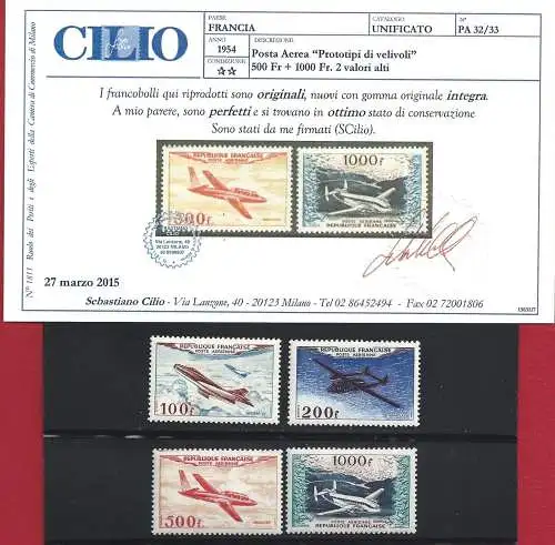 1954 FRANKREICH, Luftpost Nr. 30/33 - MNH ** Zertifikat Cilio