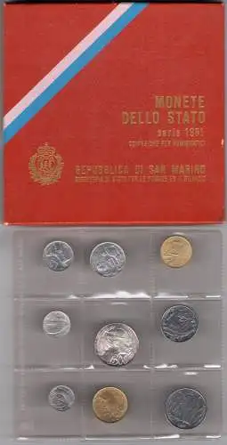 1981 Republik San Marino, Divisionsmünzen, FDC mit 500 Lire Silber