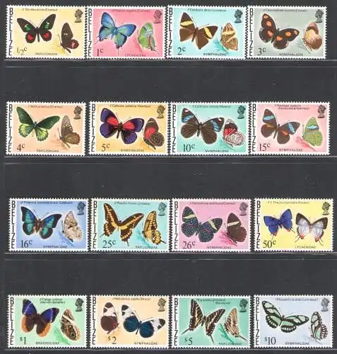 1974-75 Belize, Yvert n. 335/350 Serie mit 16 Werten postfrisch**