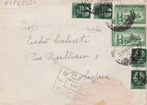 1944 RSI, Brief mit Nr. 491 25 Cent. (x4) mit Drehmoment Ex. Nr. 23 von 1,25 grün