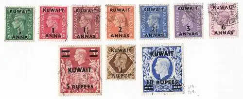 1948-49 KUWAIT, SG Nr. 64/73a 10er Set GEBRAUCHT