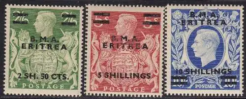 1951 ERITREA Occ. Englisch, Nr. 11/13 3 hohe Werte postfrisch/**