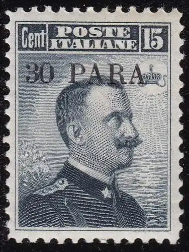 1908 Levante Konstantinopel, Nr. 10 30pa. su 15c. grau schwarz MNH/**