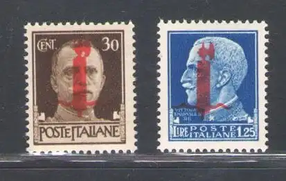 1944 Italienische Sozialrepubblica, Nr. 492II und 495II - Roter Aufdruck - MNH **