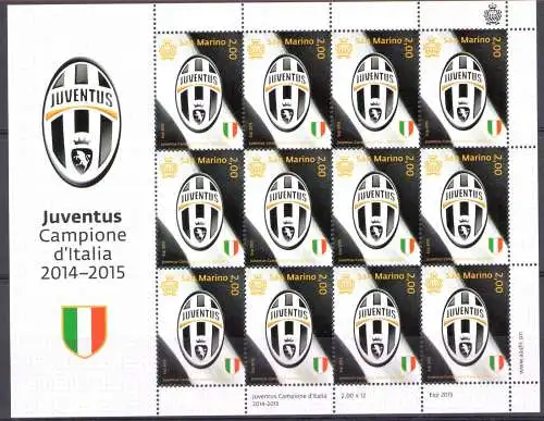 2015 San Marino, Juventus Campione d'Italia 2014-2015 Minifoglio 12v MNH **