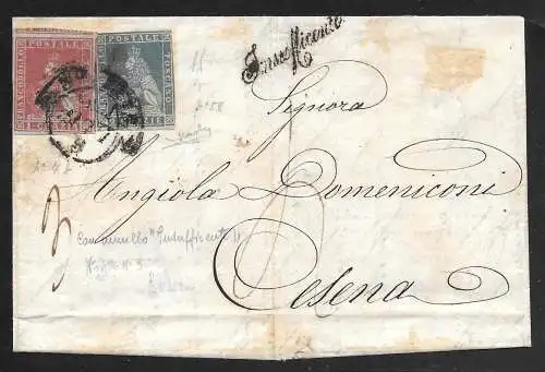 1853 Toskana, n. 4b+5e auf BUCHSTABE für Cesena Signatur A.Diena / Raybaudi