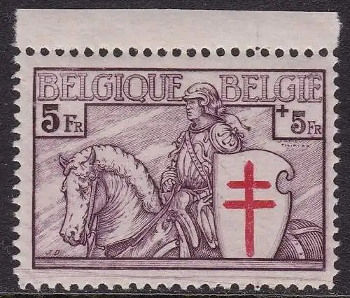 1934 Belgien - Nr. 400 5F + 5F violett - braun postfrisch ** - Signatur Sorani